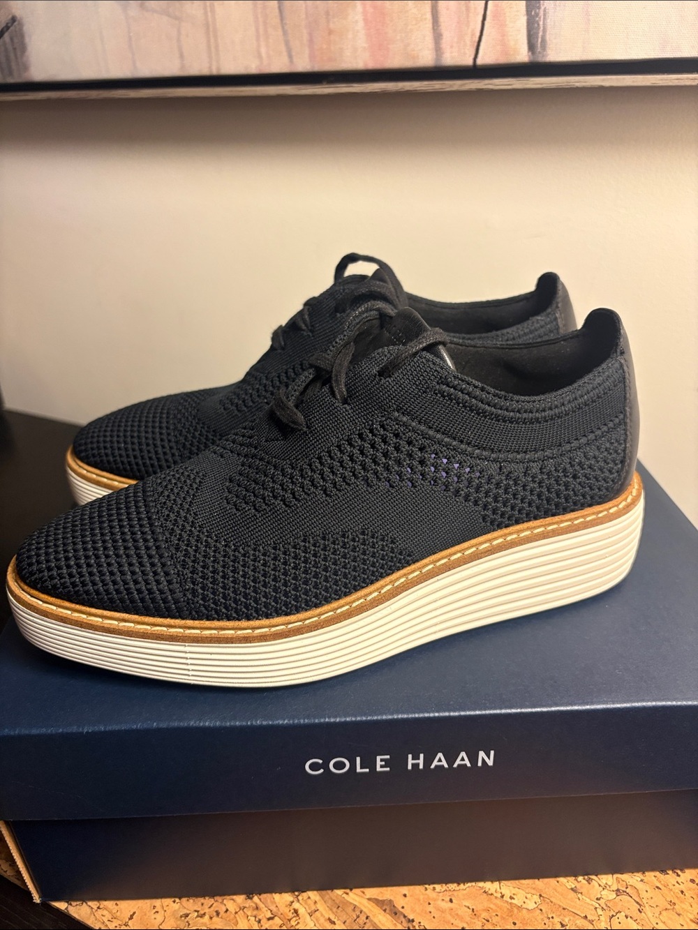 Cole Haan OriginalGrand Stitchlite Platform Wingtip Oxfords Black W28352 NIB 5.5